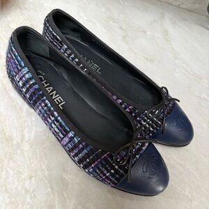CHANEL tweed ballet flats sz 38.5